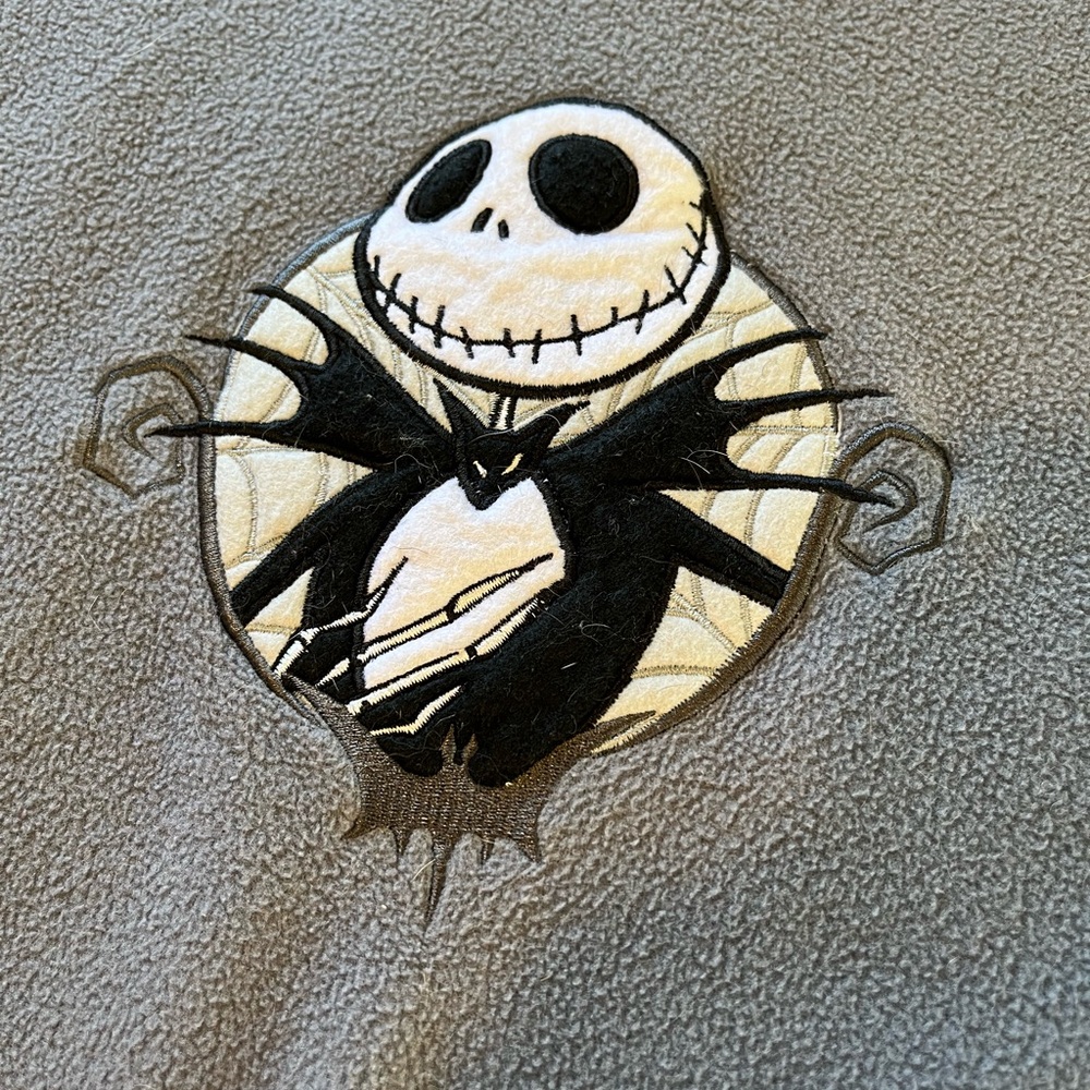 Disney vintage 1995 Jack Skellington Nightmare fleece Gray Blanket. Embroidered